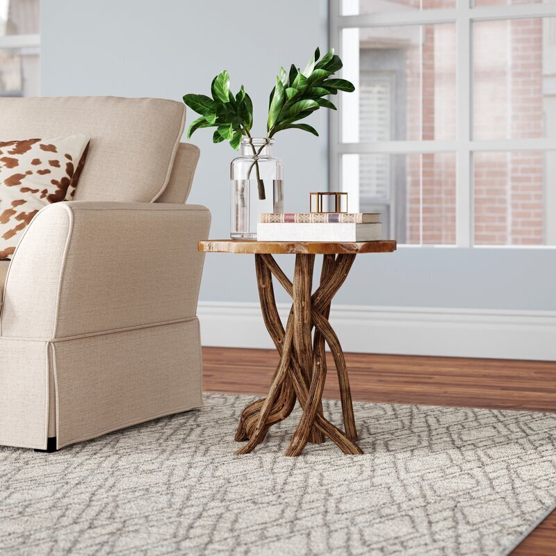 Tree stump teak end table