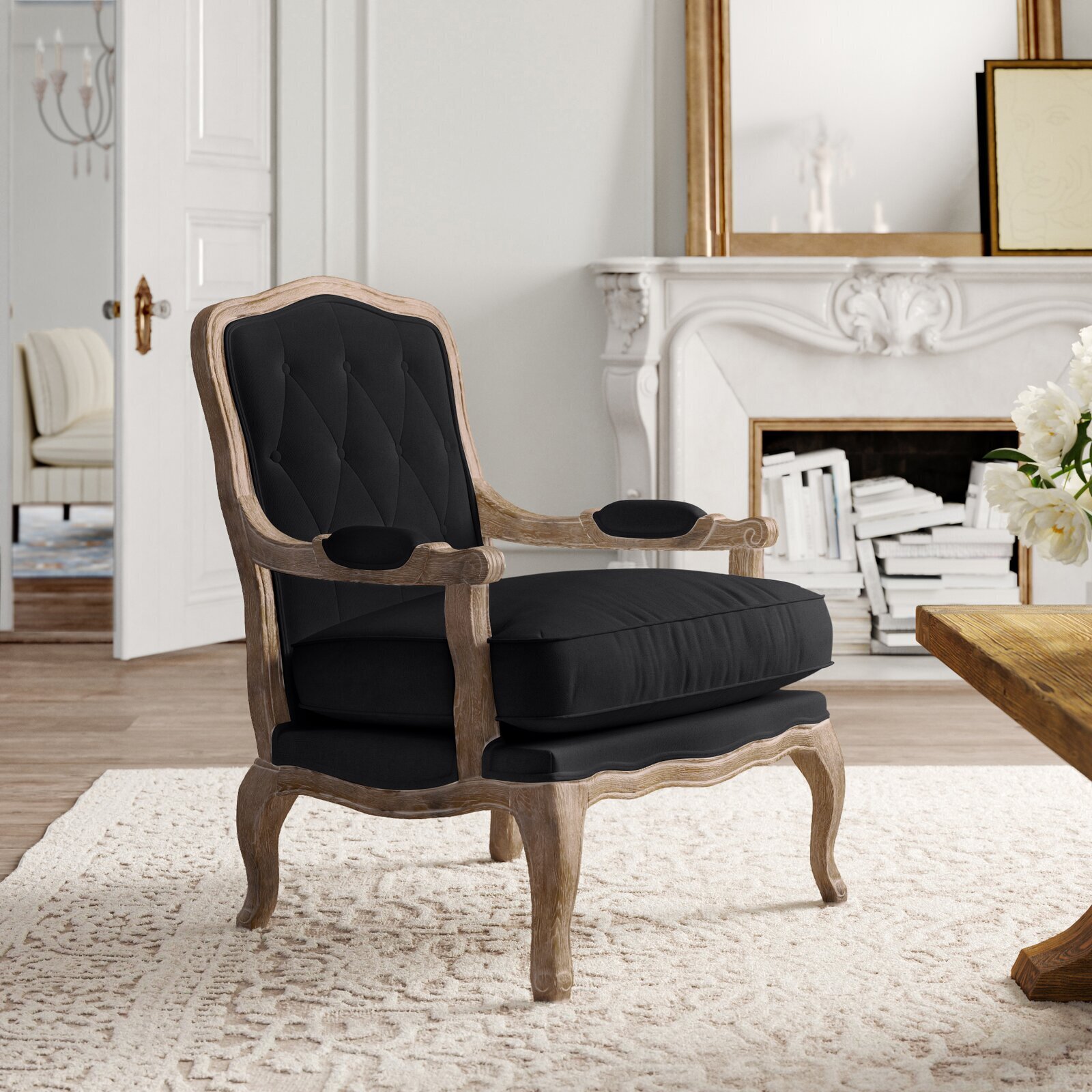Tufted Linen French Provincial Chair
