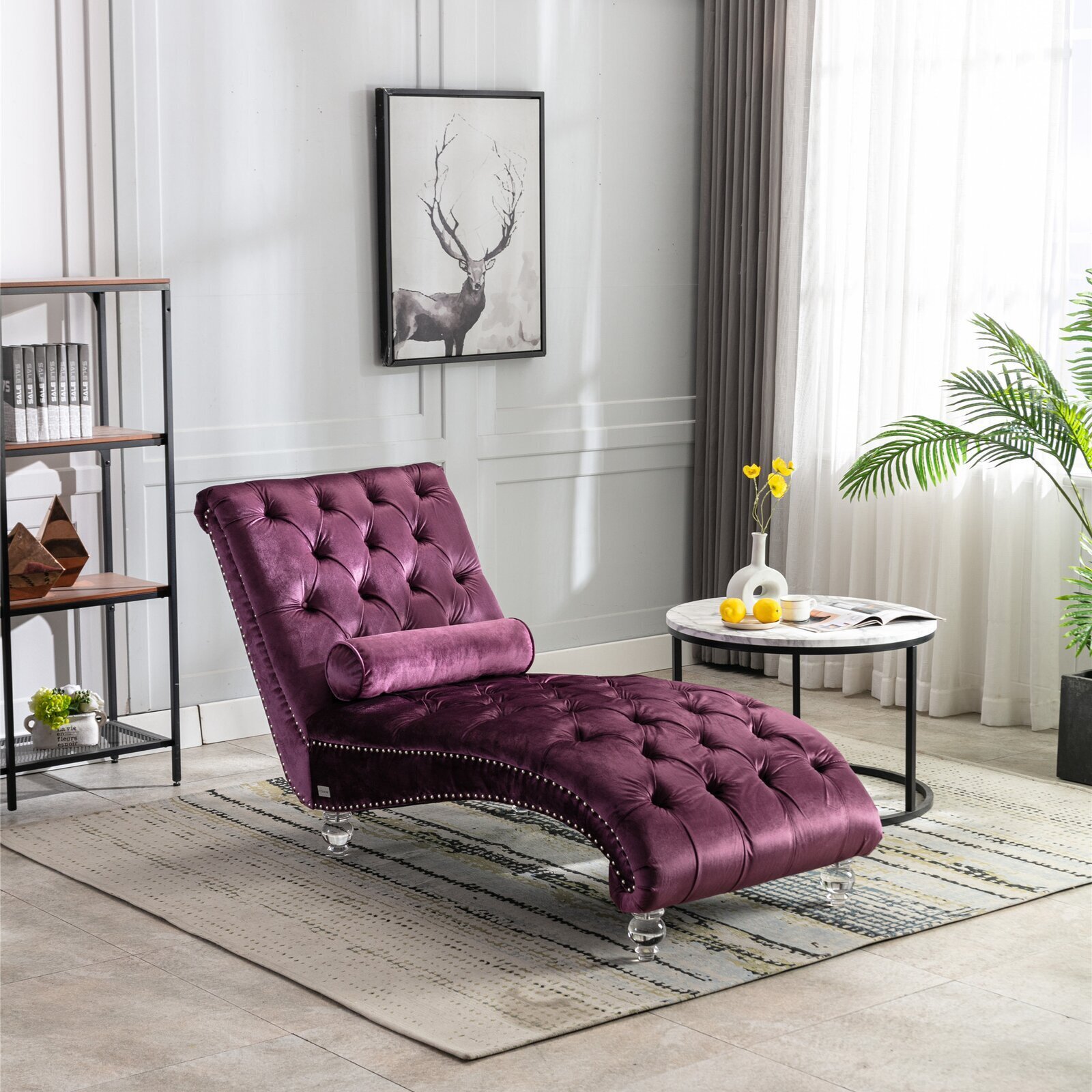 Tufted Purple Chaise Lounge With Acrylic Legs