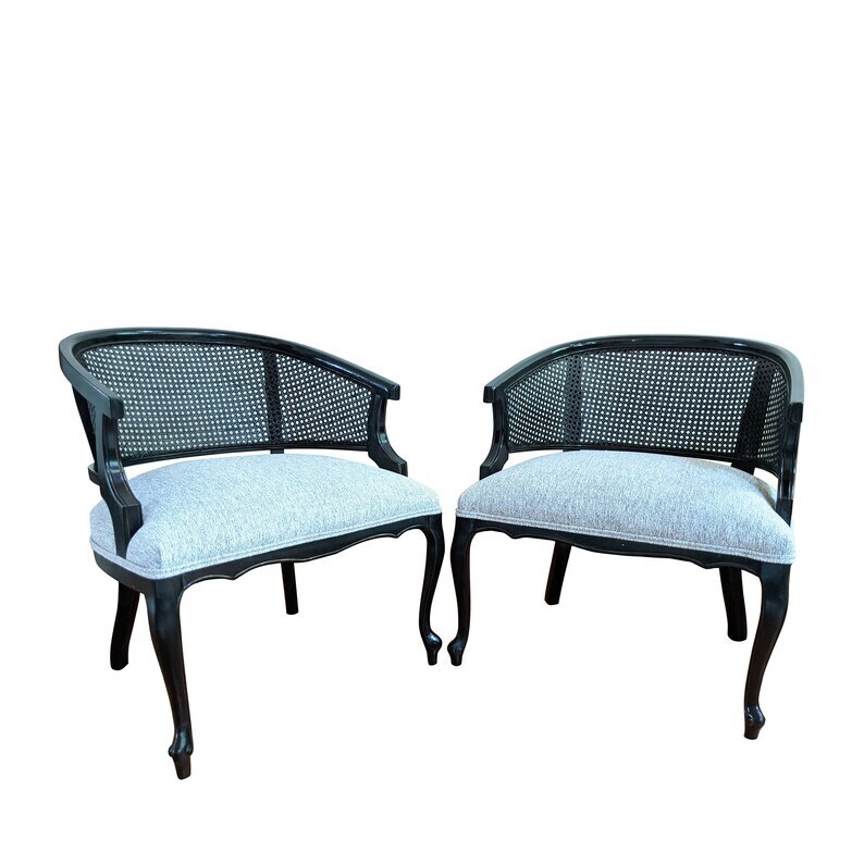 Two 1960s barrel back vintage cane chairs