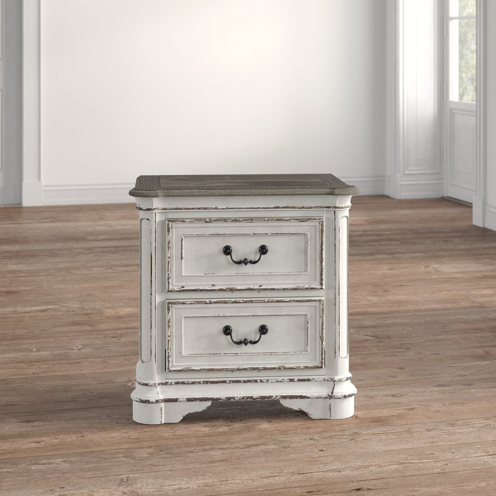 Two Drawer Antique French Country Nightstand