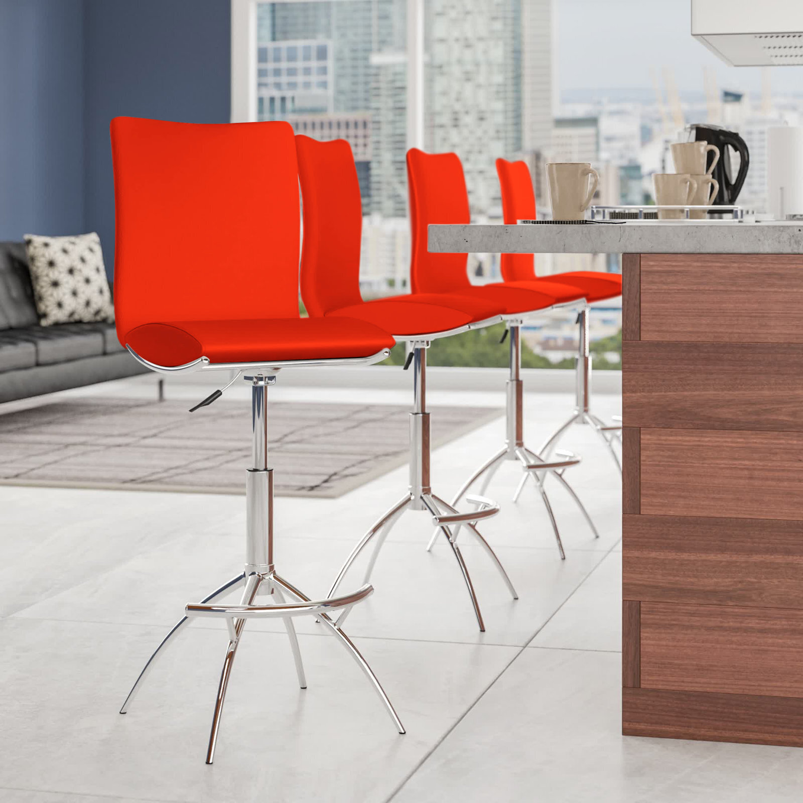Two Faux Leather Hydraulic Bar Chairs
