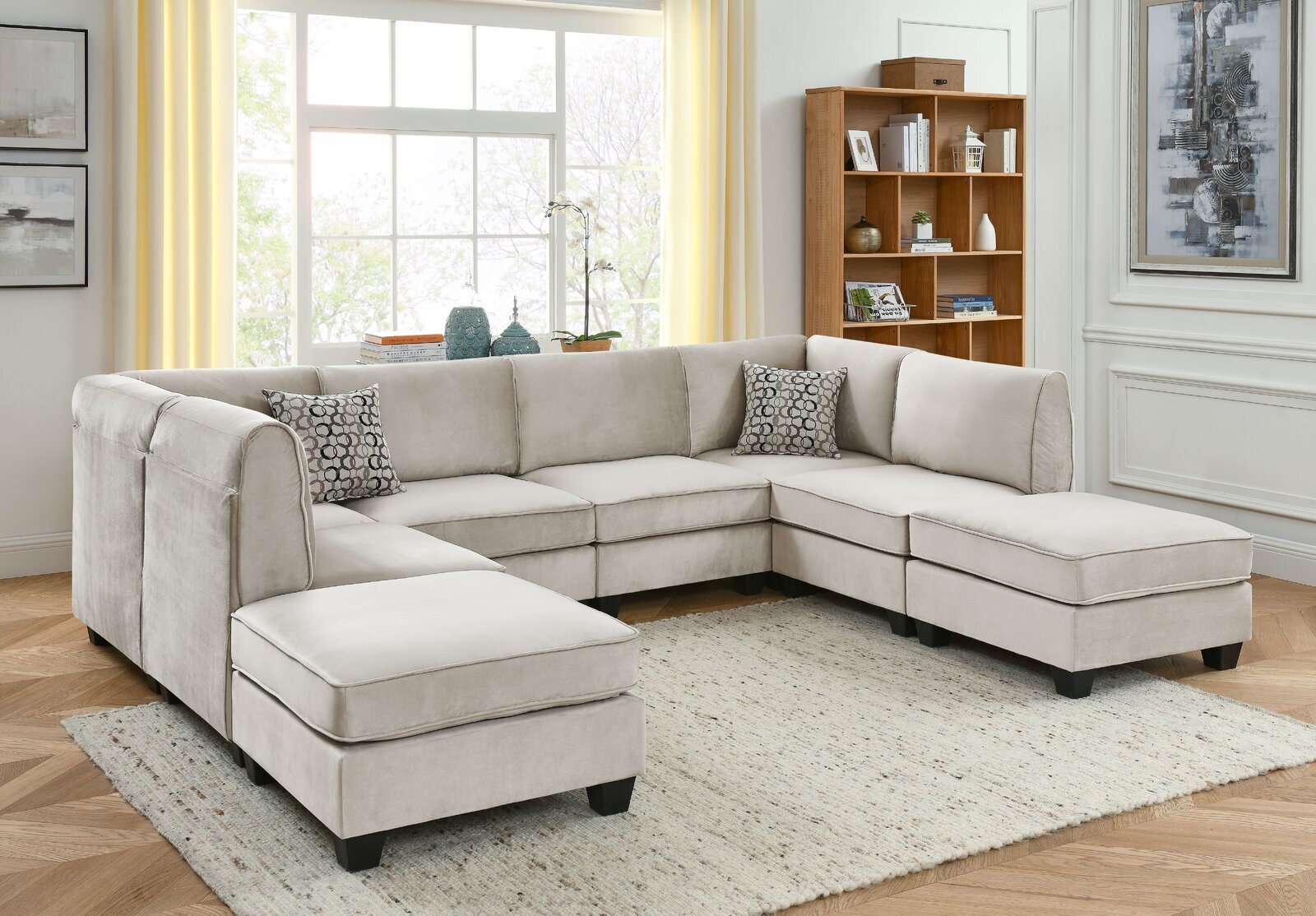 Two Ottoman Velvet Wide Sofa