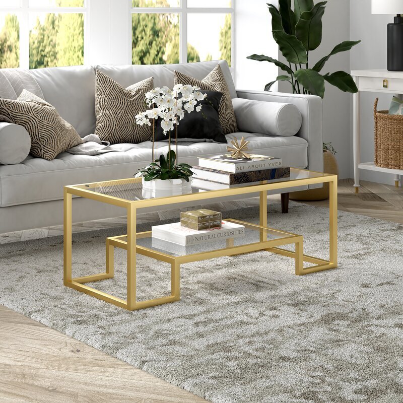Glass Top Coffee Table With Metal Base
