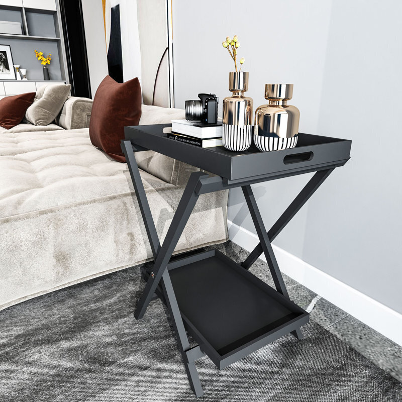Two Tier Table with Removable Sturdy TV Tray 