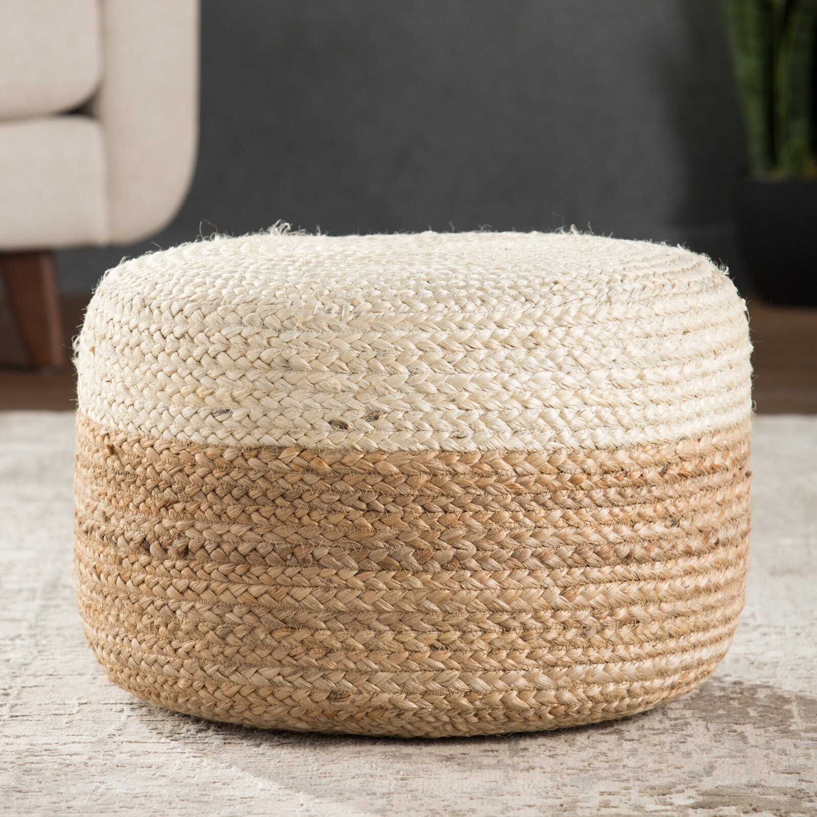 Two Tone Rattan Ottoman