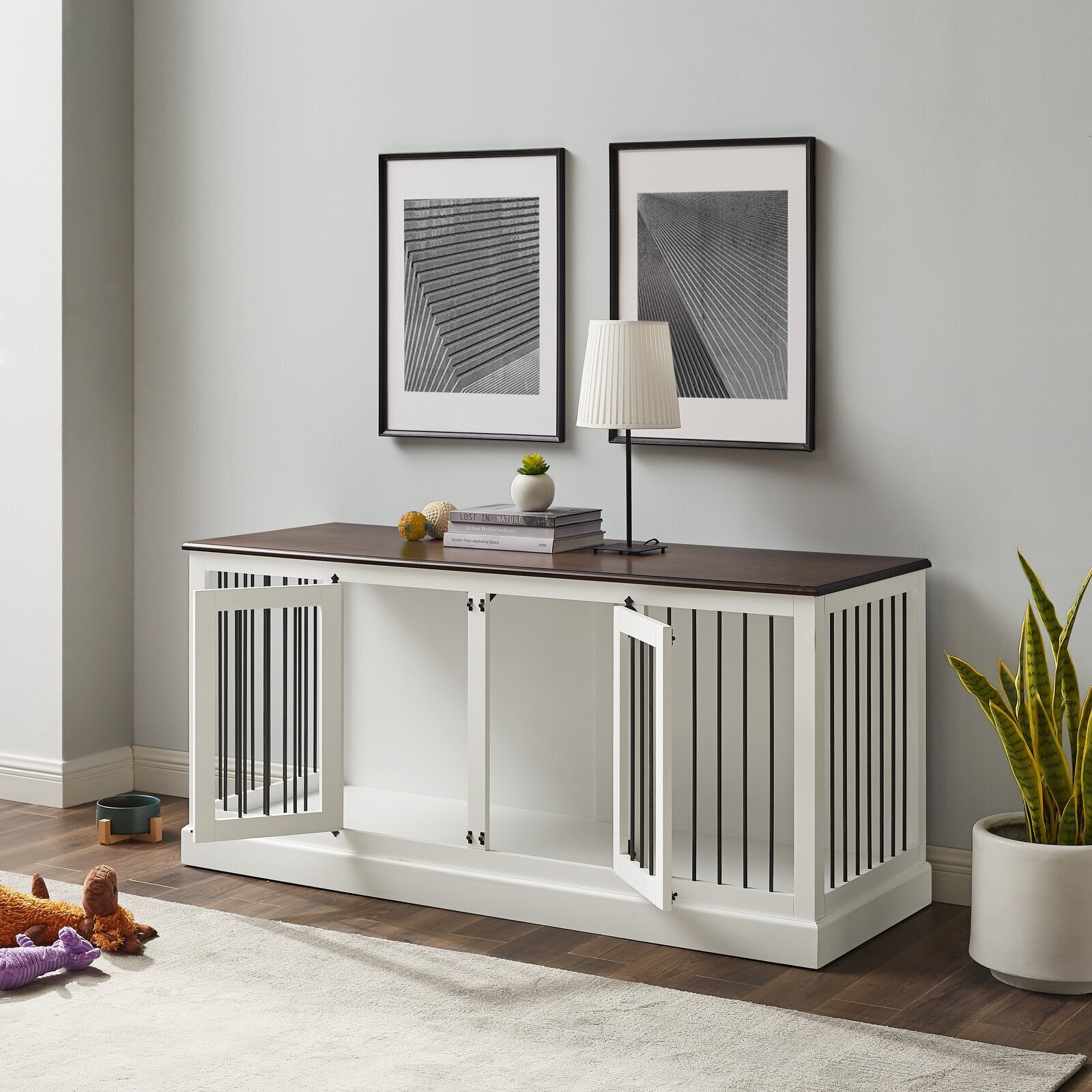 Two Toned, Double Doored Dog Crate With Slim Bars 
