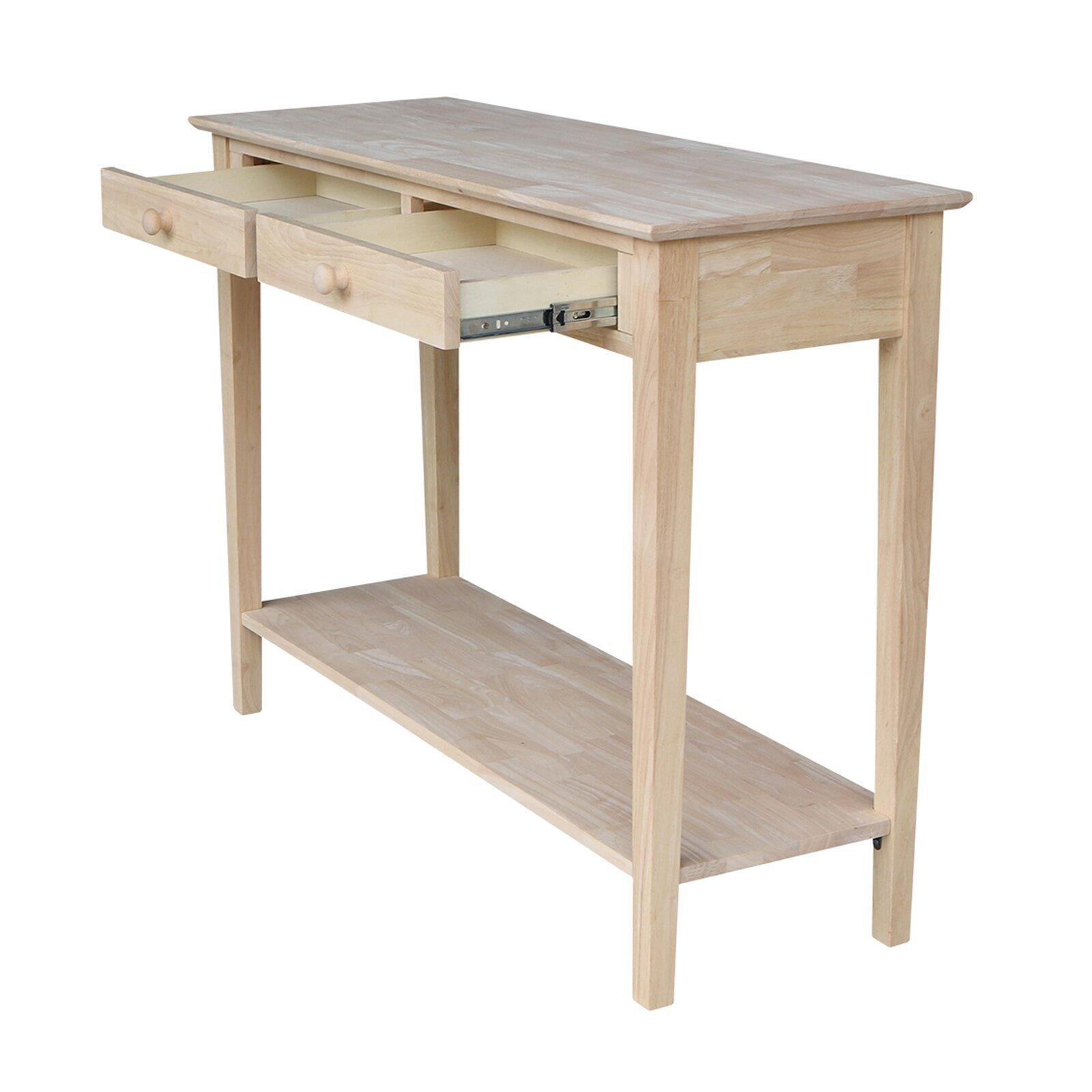 Unfinished Wood Console Table with Two Drawers