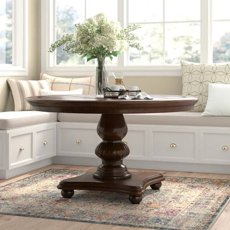 Unique Hardwood Round Dining Table Pedestal Base