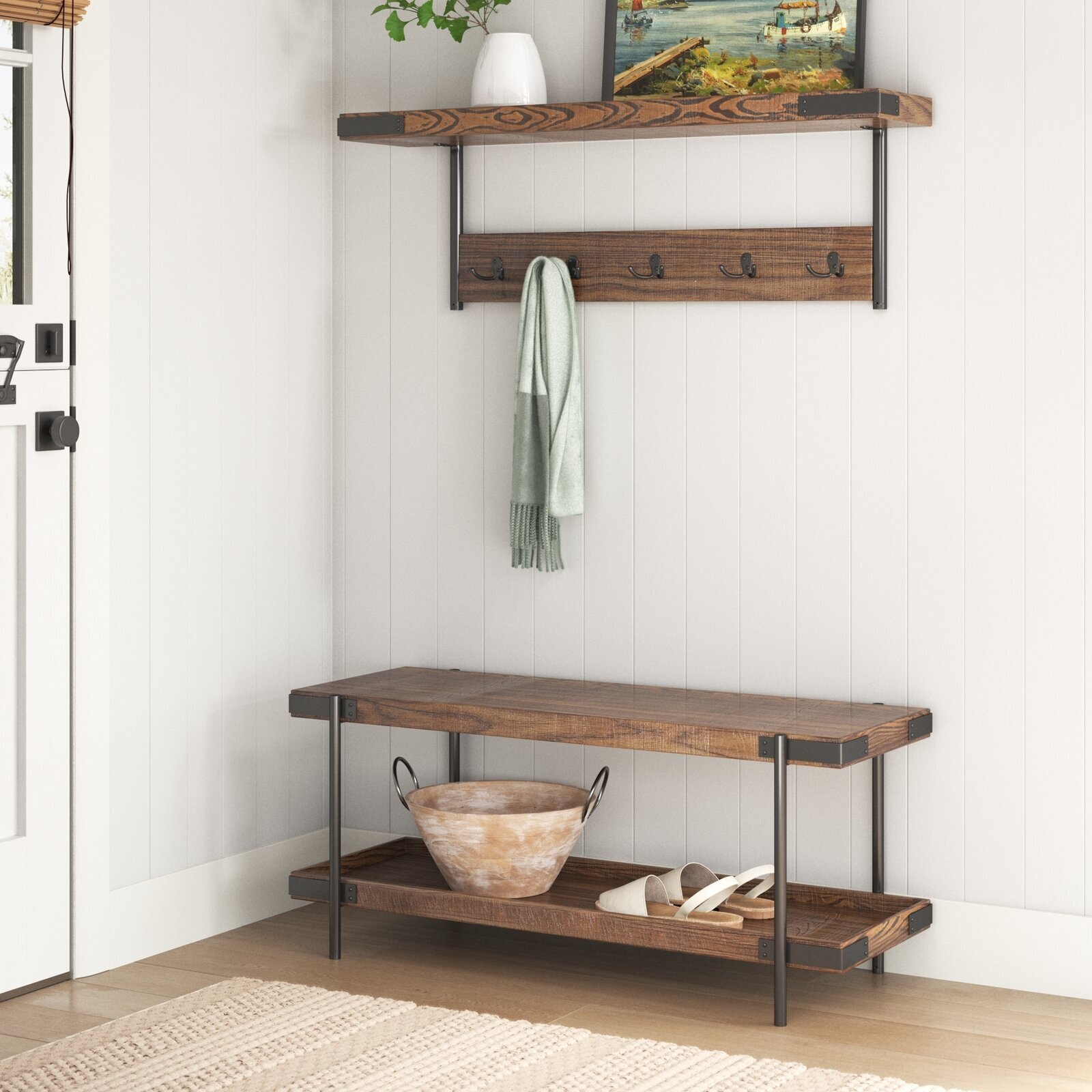 Unique Two Piece Oak Hall Tree