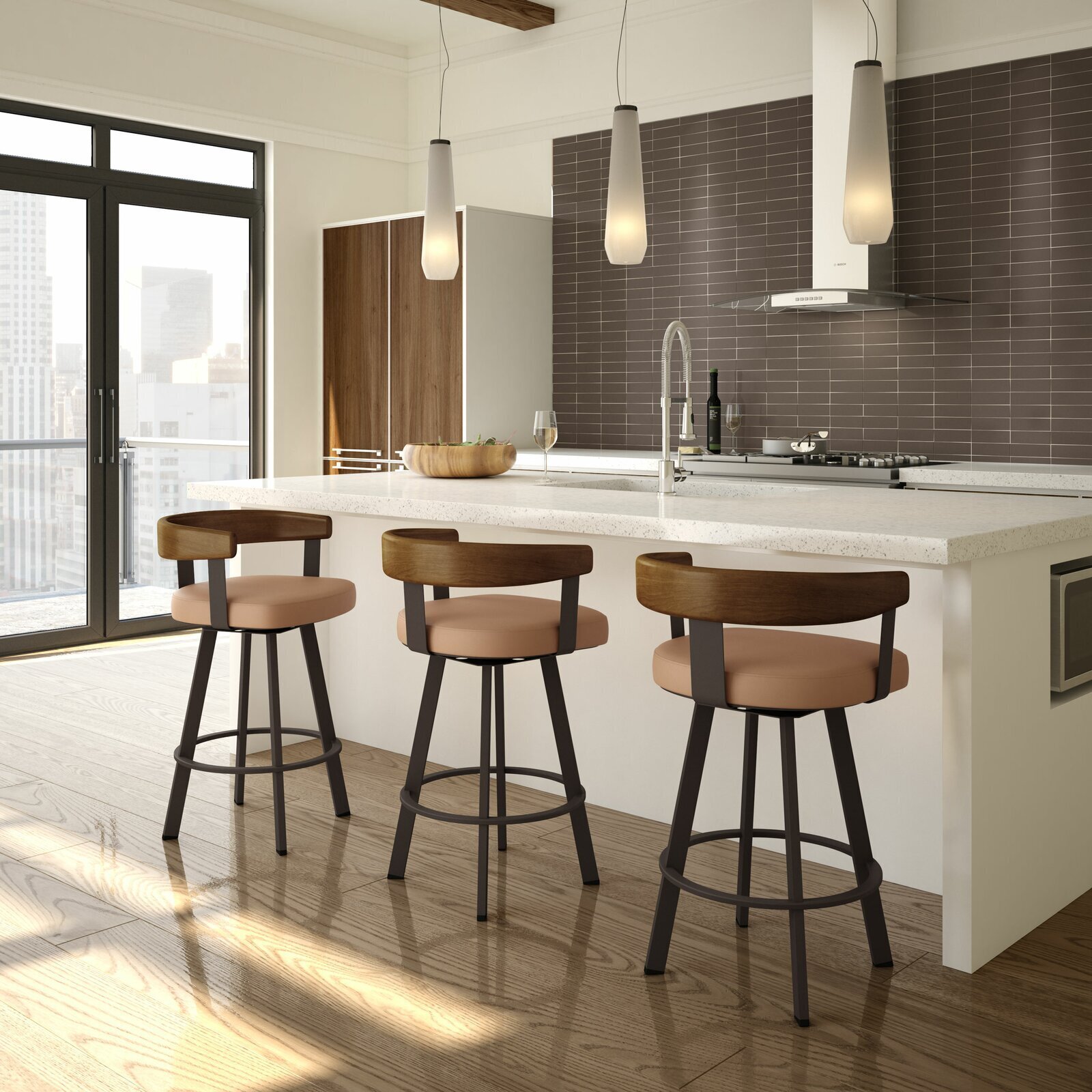 Urban Style Iron and Leather Swivel Bar Stool