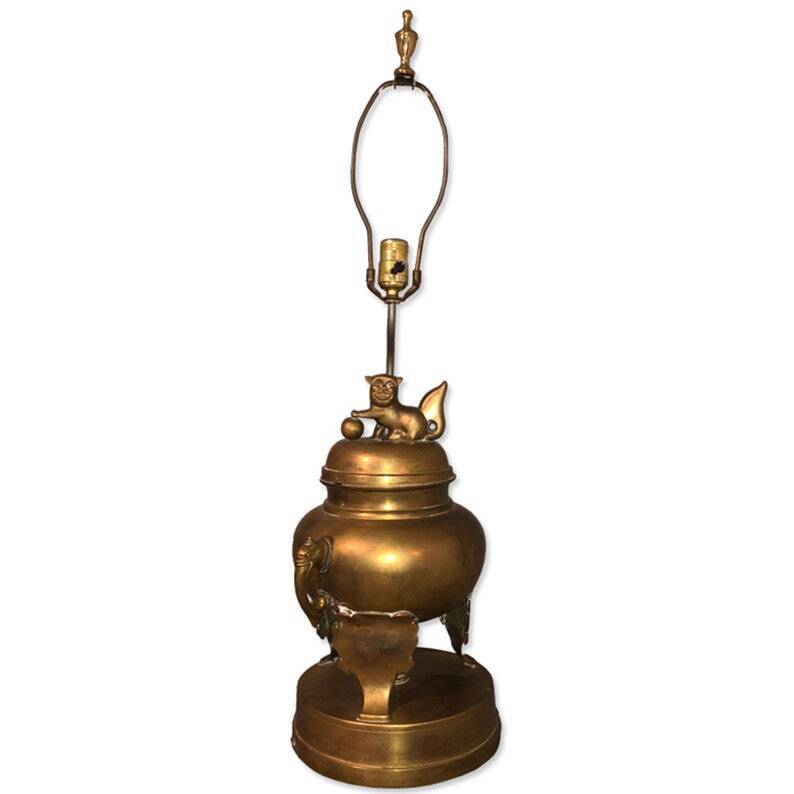 Urn style Dog Lamp With Foo Dog Motif