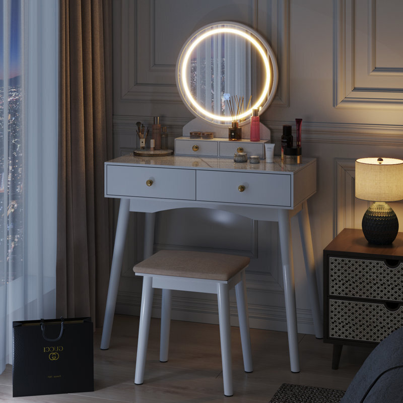 Vanity Set With Round Mirror