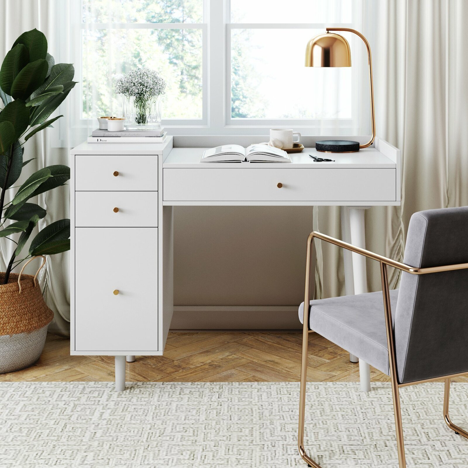 Vanity table without mirror in mid century modern style