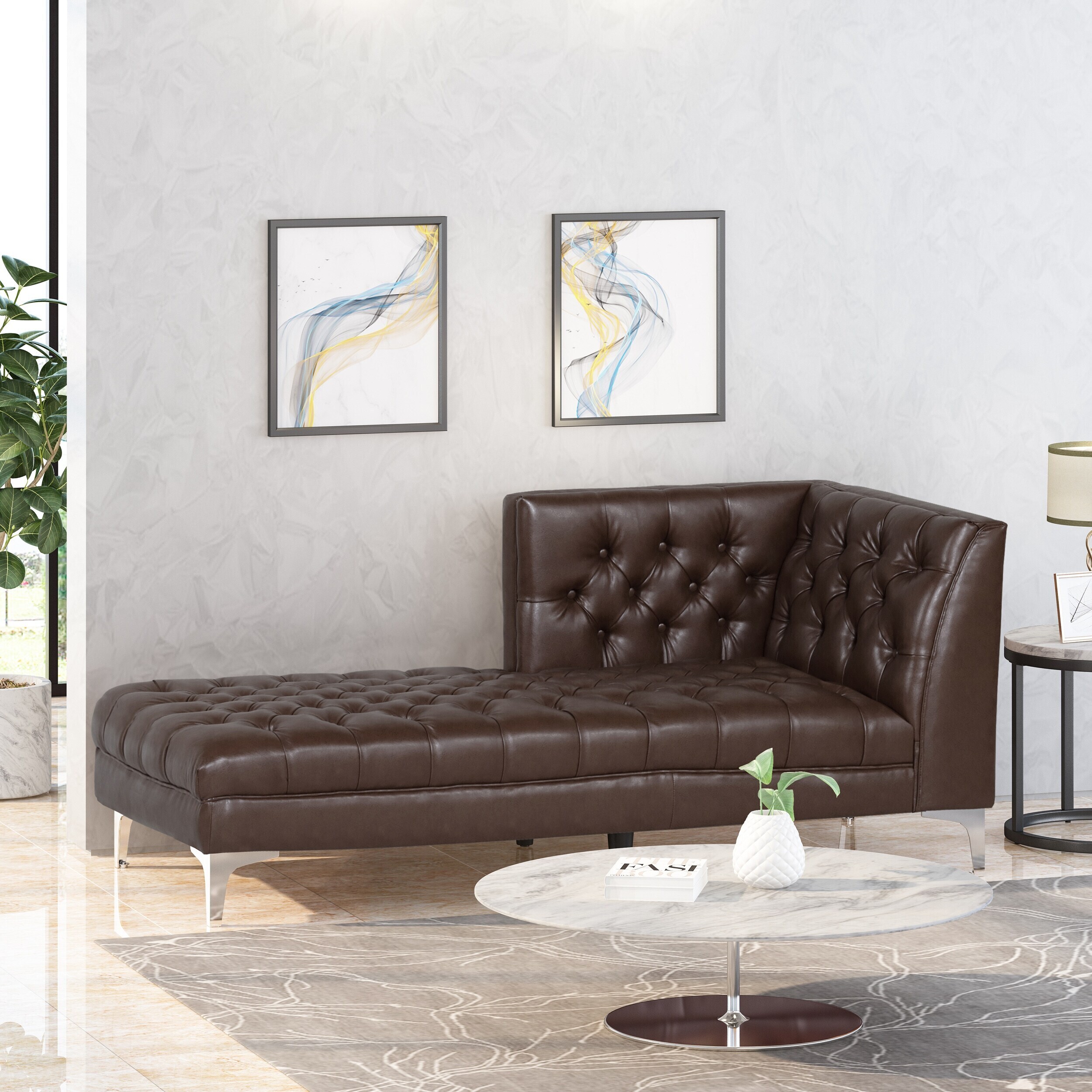 Versatile leather double chaise lounge