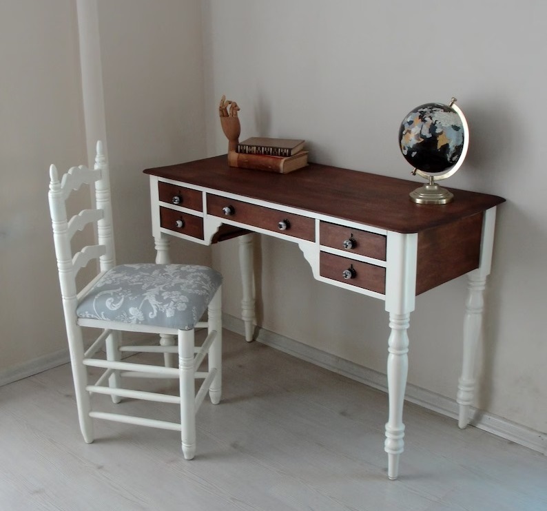 Vintage French Country Office Desk With Chair