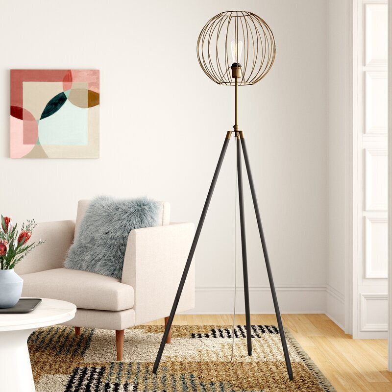 Vintage Mid century Floor Lamp With Wire Cage