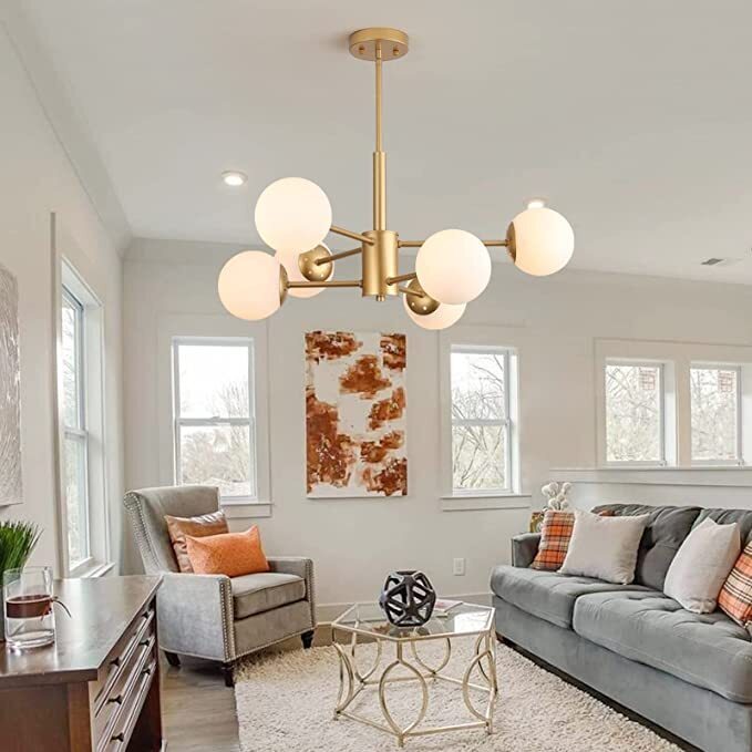 Vintage milk glass chandelier in a sputnik design