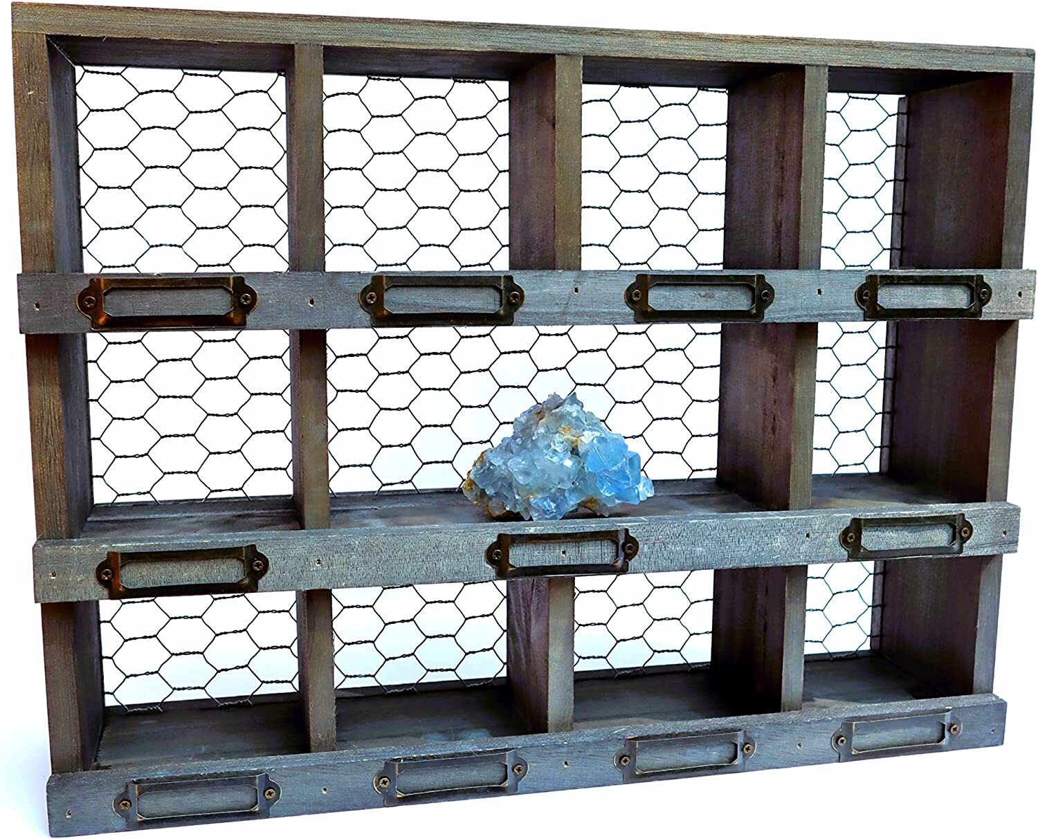 Vintage Rustic Mixed Material Farmhouse Rock Display Case
