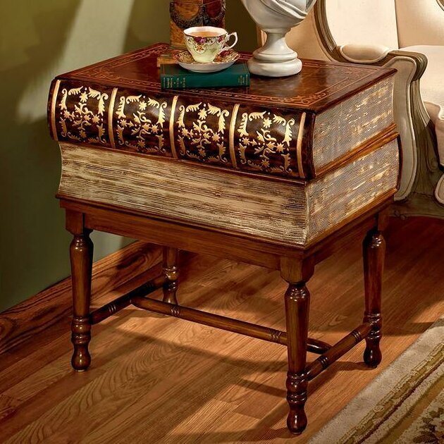 Vintage solid wood end table made of books