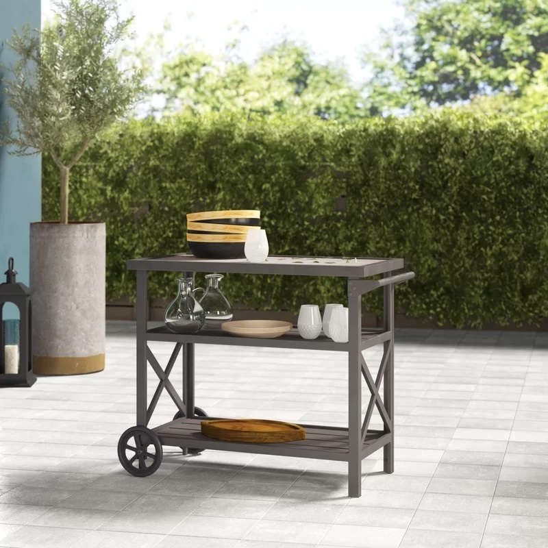 Wheeled Metal Outdoor Patio Bar