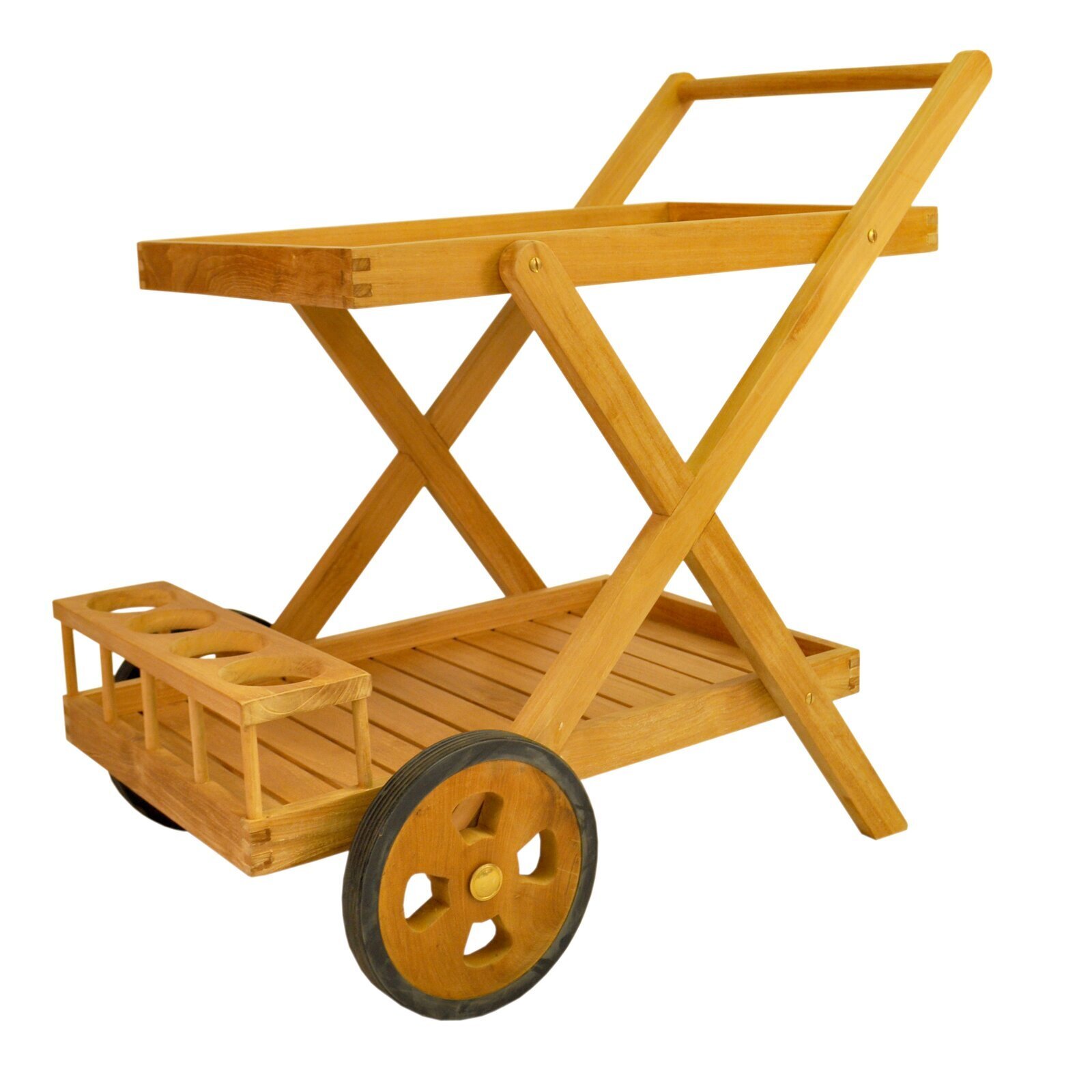 Wheeled Teak Outdoor Bar With Bottle Rack