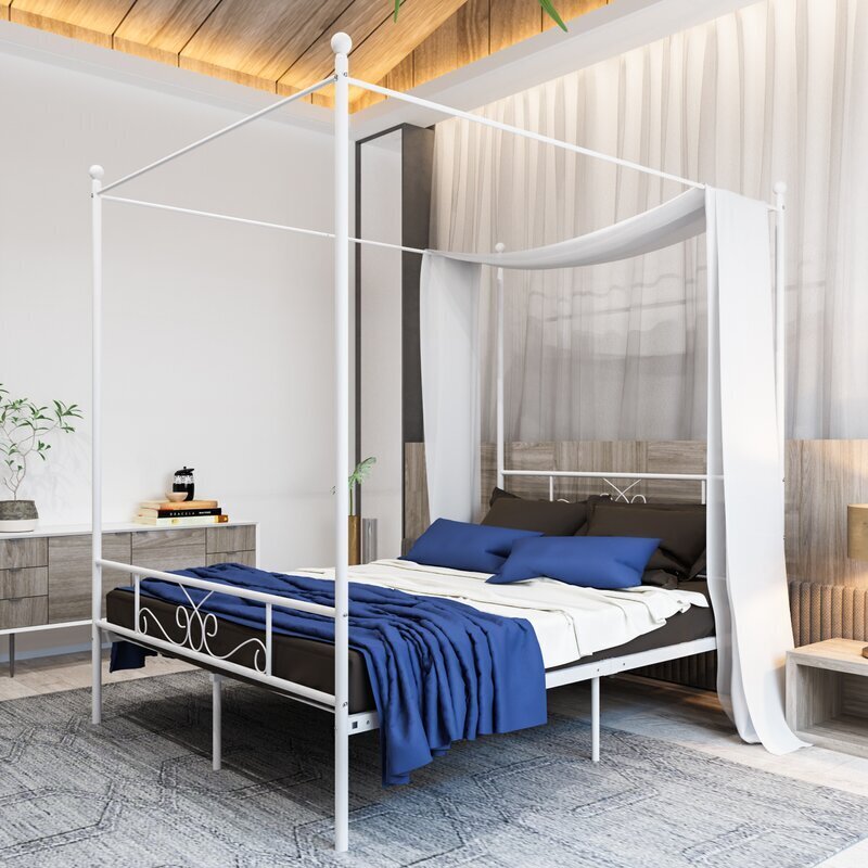 White Canopy Style Twin 4 Poster Bed