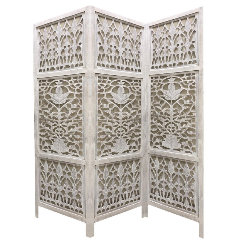 White carved wooden room divider 