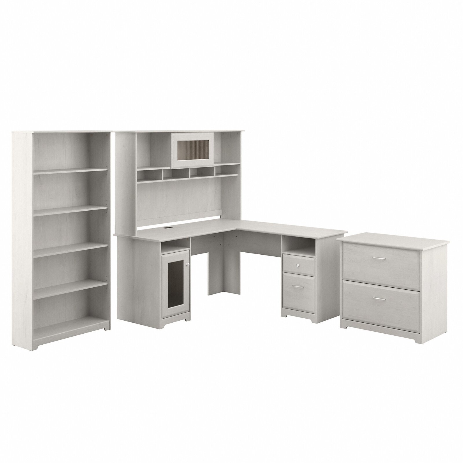 White Full L Shape Computer Desk Set  