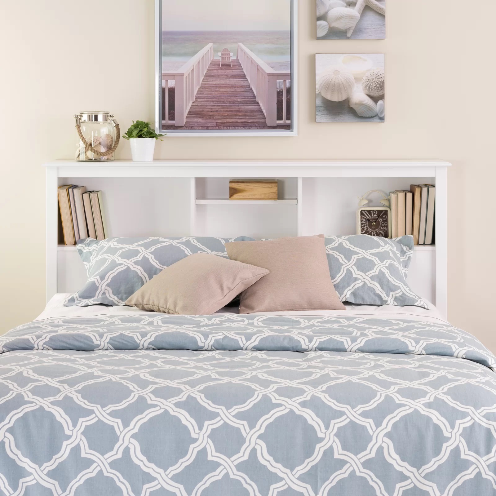 White Full Size Bookcase Headboard