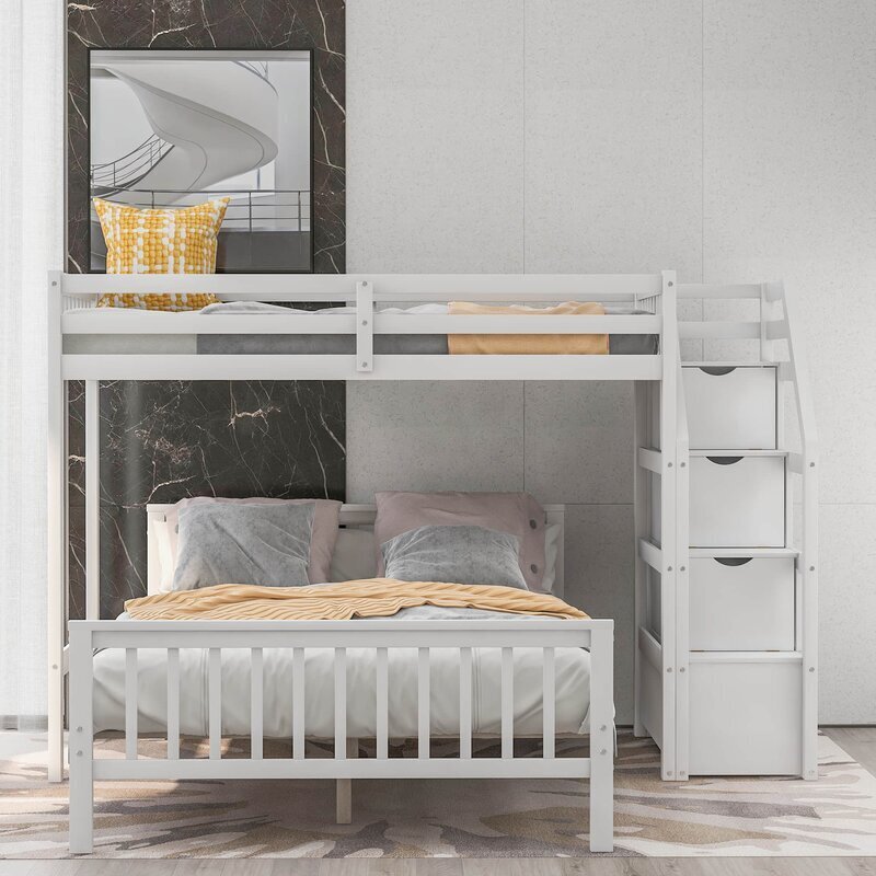 White Loft With Bed Underneath and Built In Stairs