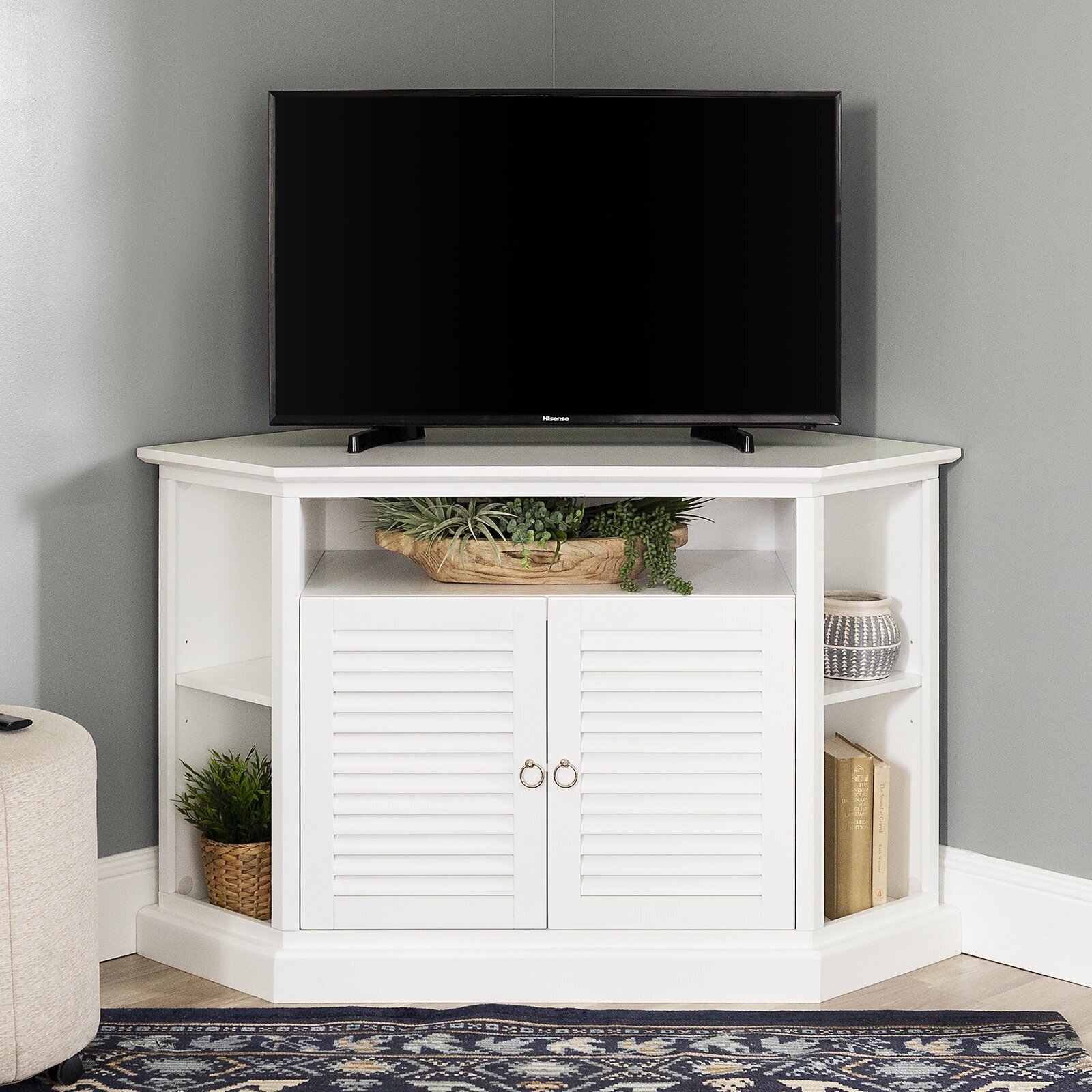 White Louvered Door TV Stand