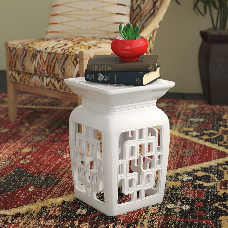 White Square Japanese Garden Stool