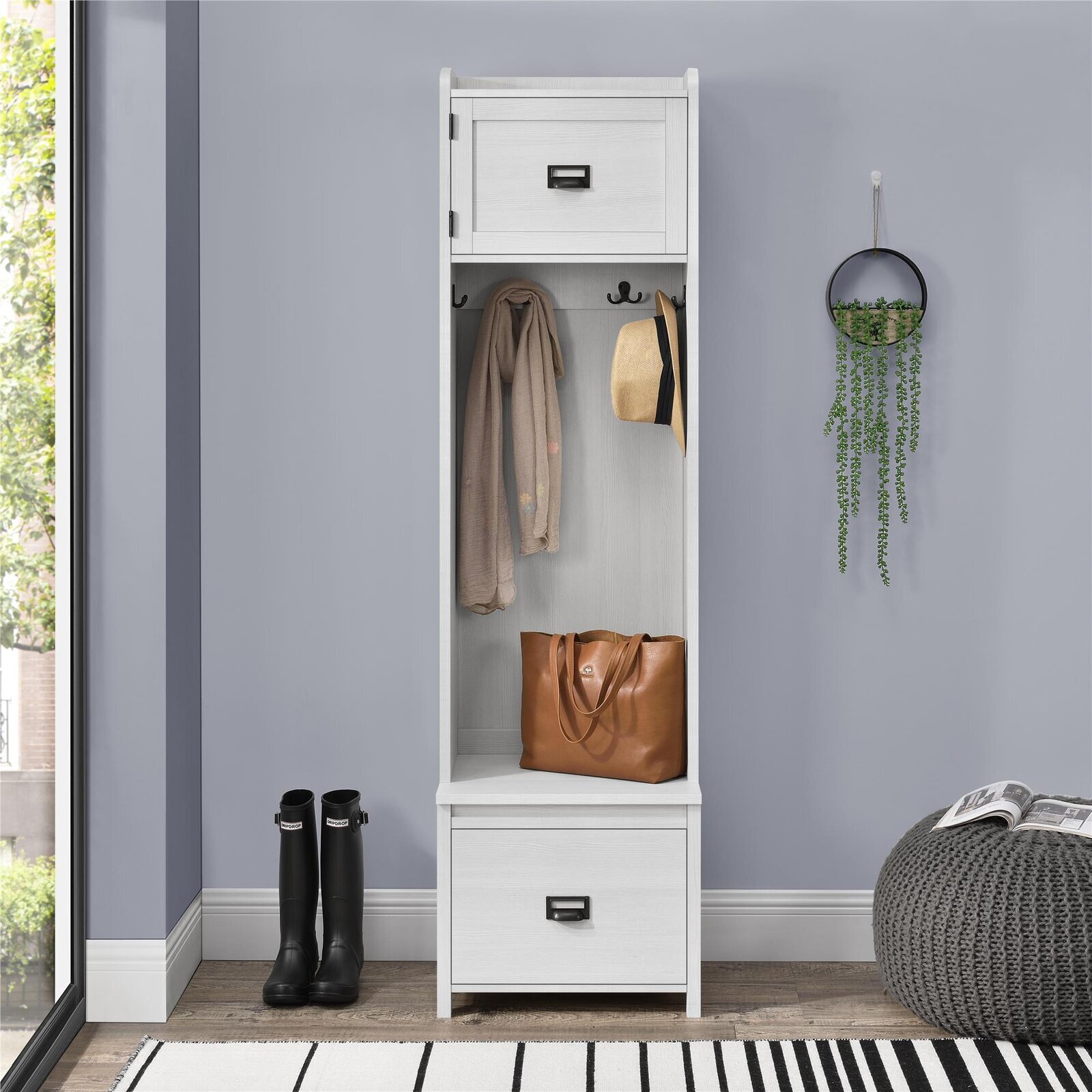 White Wood Mini Hall Tree With Storage