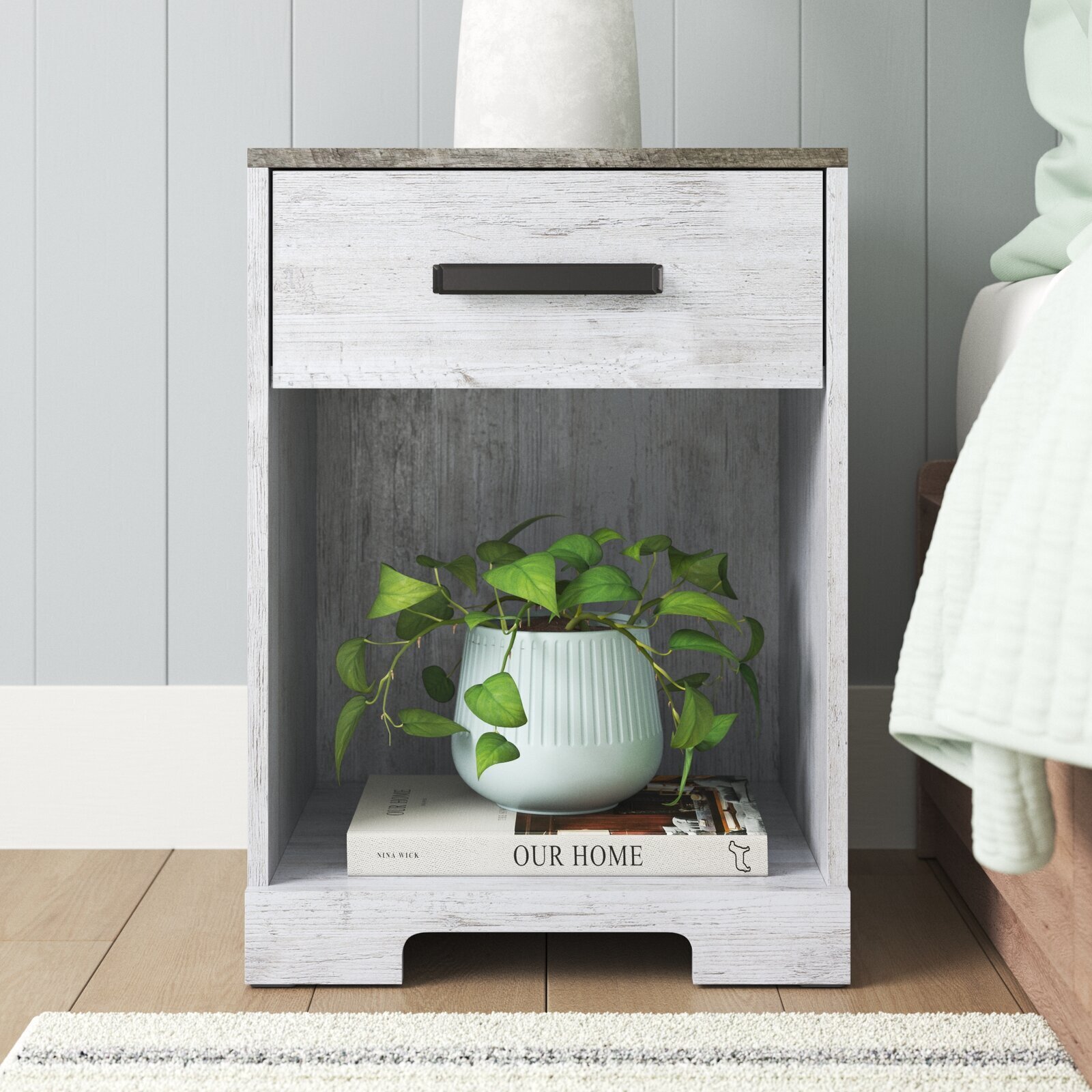 Whitewash Rustic Nightstand 