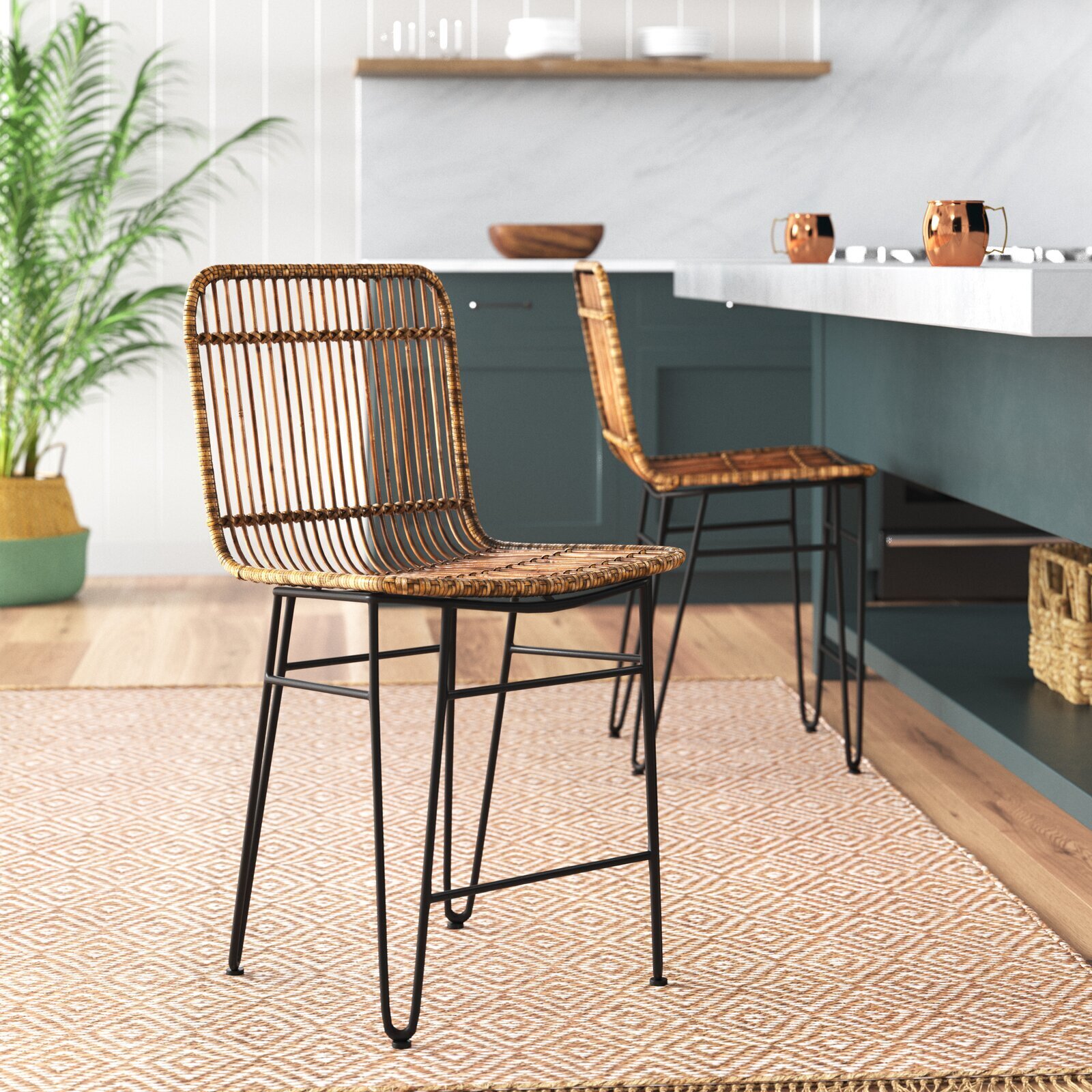 Wide Cane Back Counter Height Stools