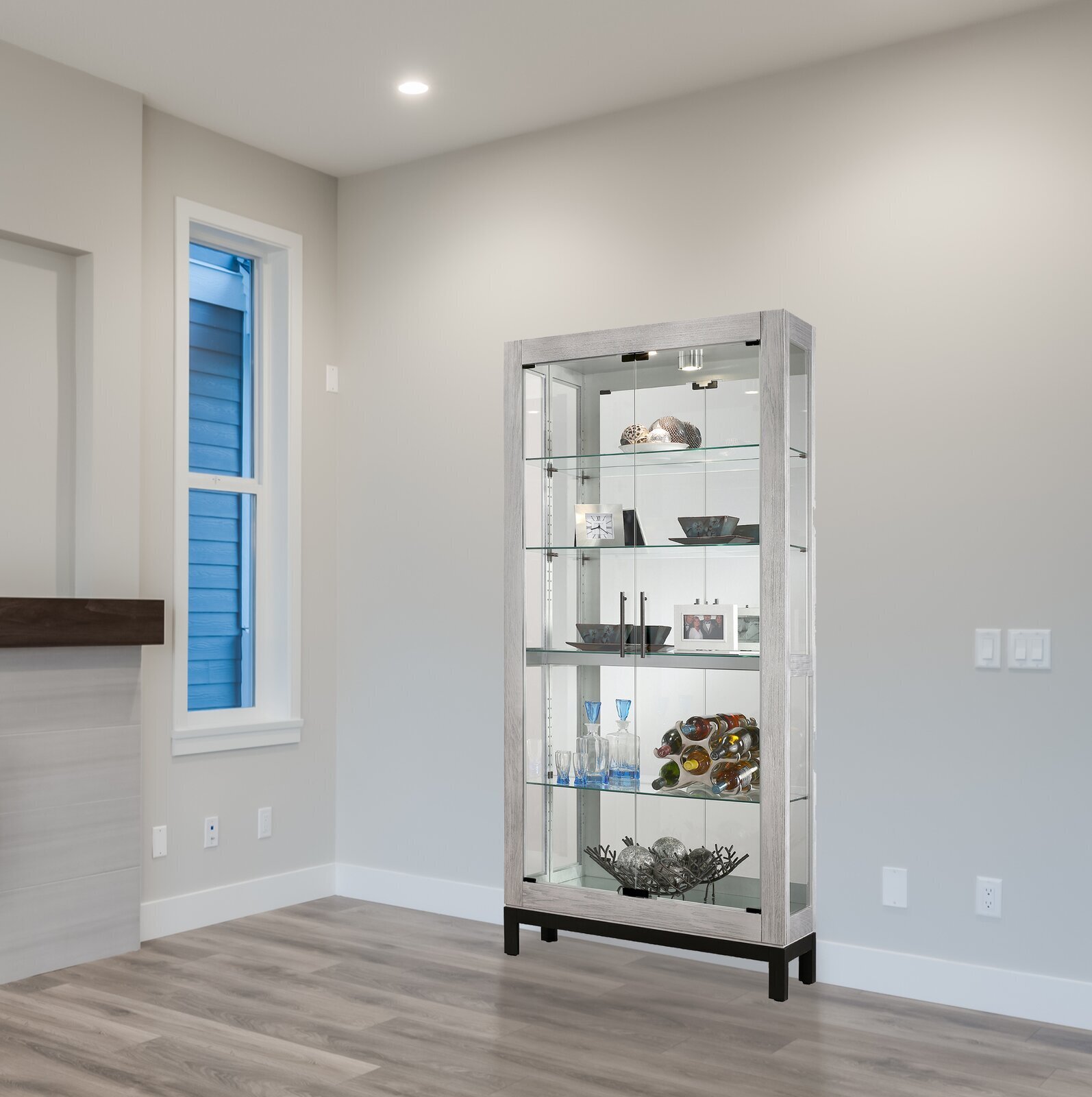 Wide Mirror Backed Silver Curio