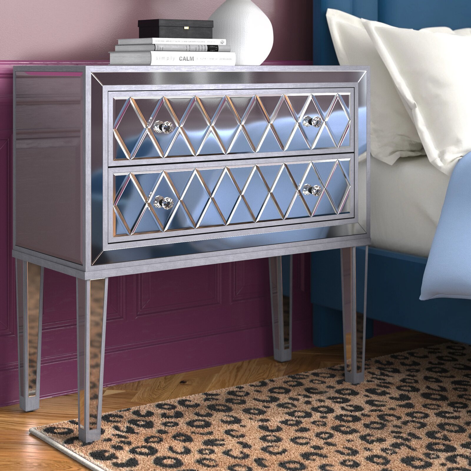Wide Mirrored Night Stand