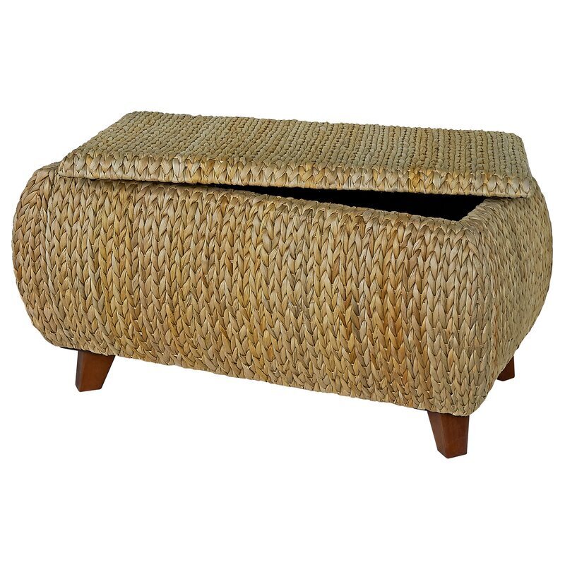 Wide Storage Rattan Ottoman