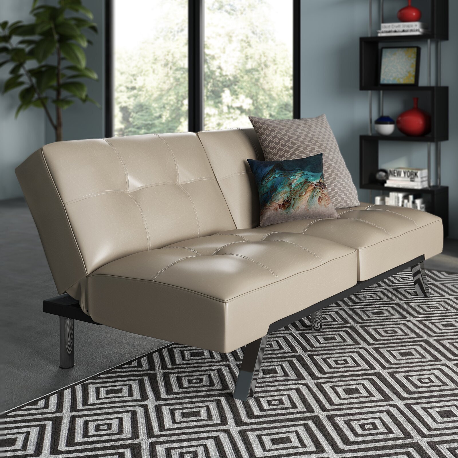 Wide Tight Back Faux Leather Futon Couch