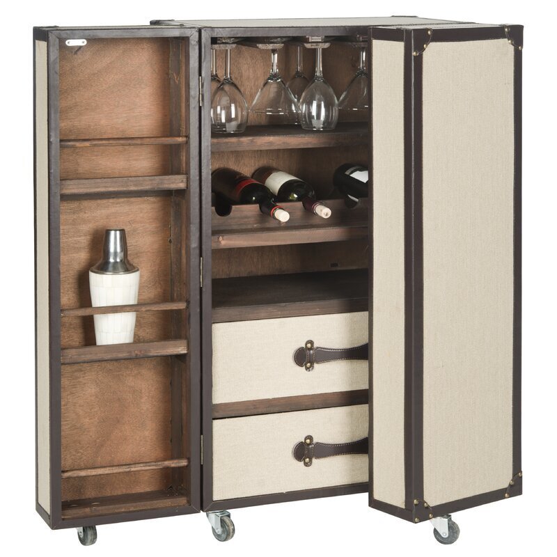 Wood and iron hidden bar cabinet