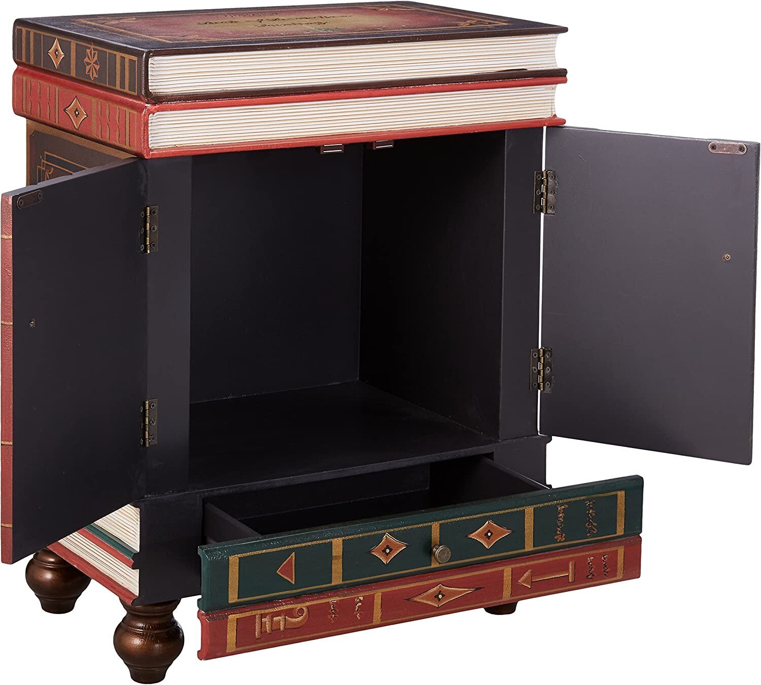 Wood and leather stack of books side table 