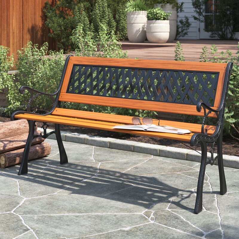 Wood and Metal Antique Bench