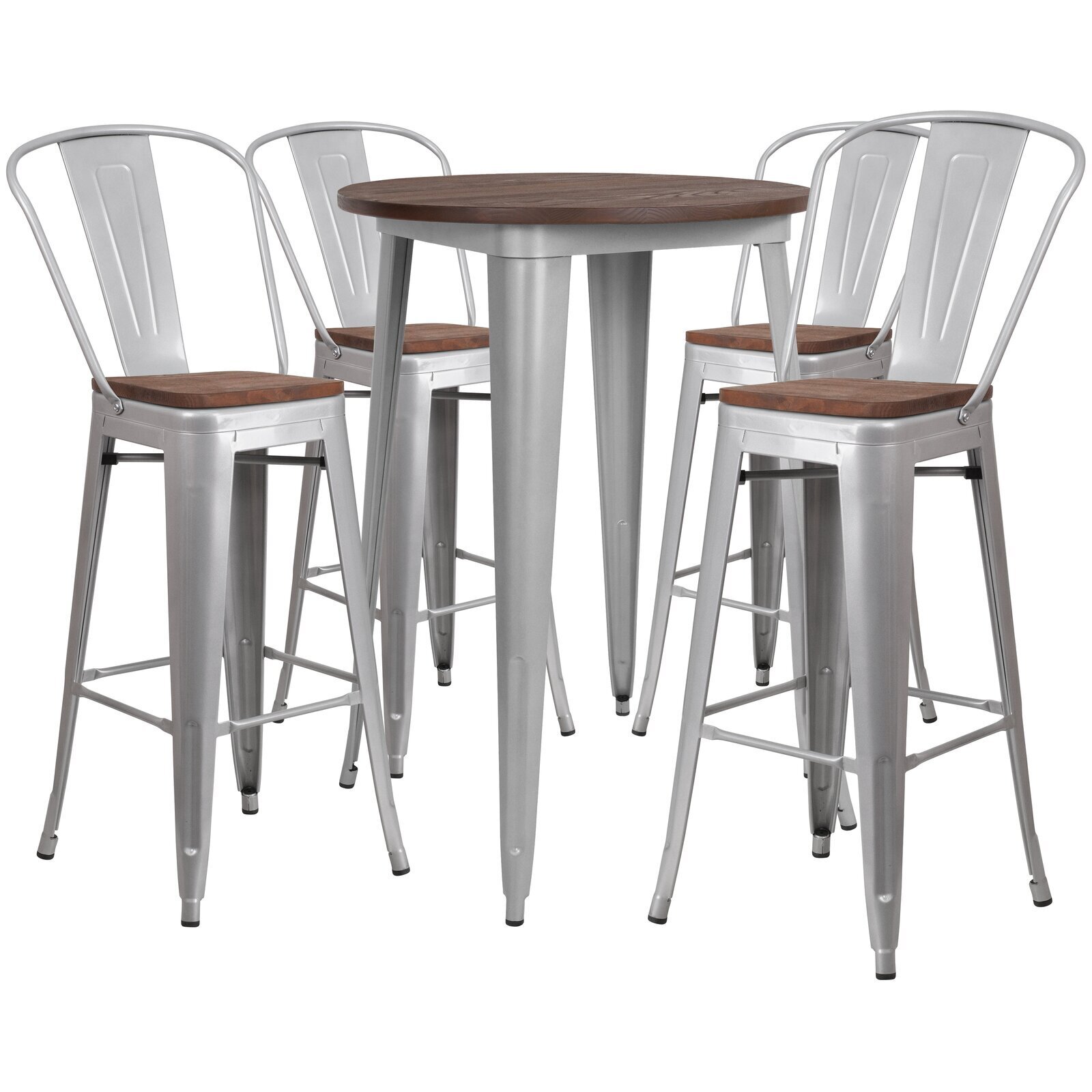 Wood and Metal High Top Table and Chairs