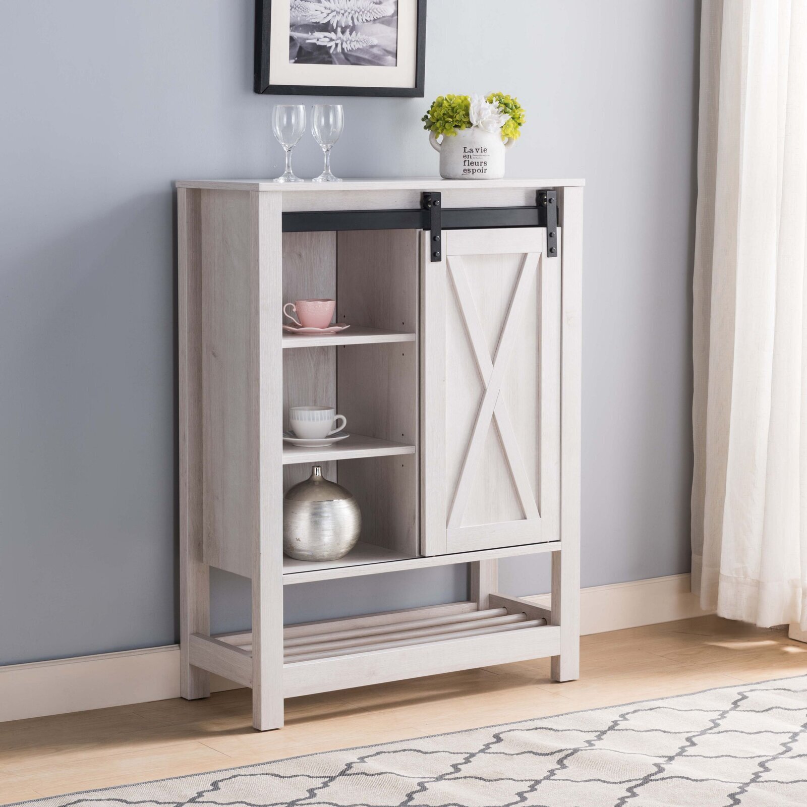 Wood Bakers Rack With Sliding Door