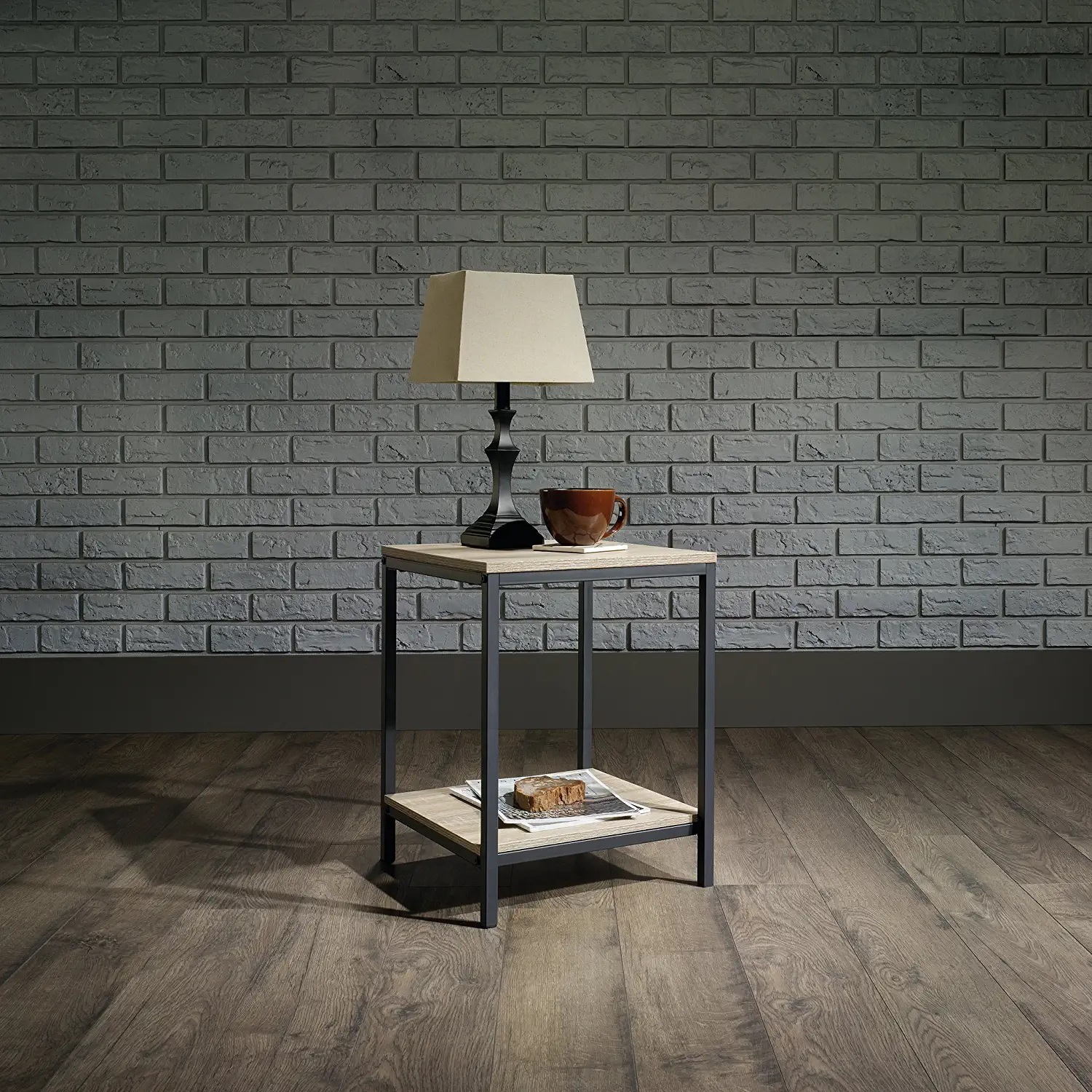 Wood Printer Stand With Dark Metal Frame