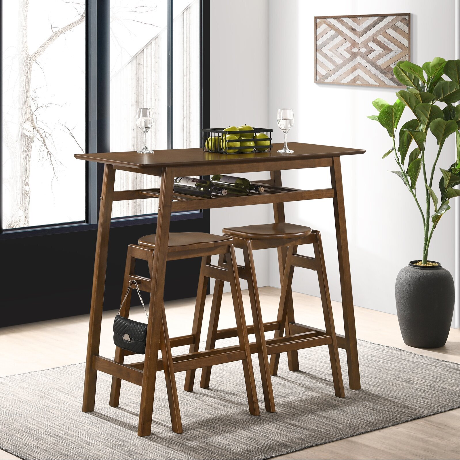 Wooden high top table with storage