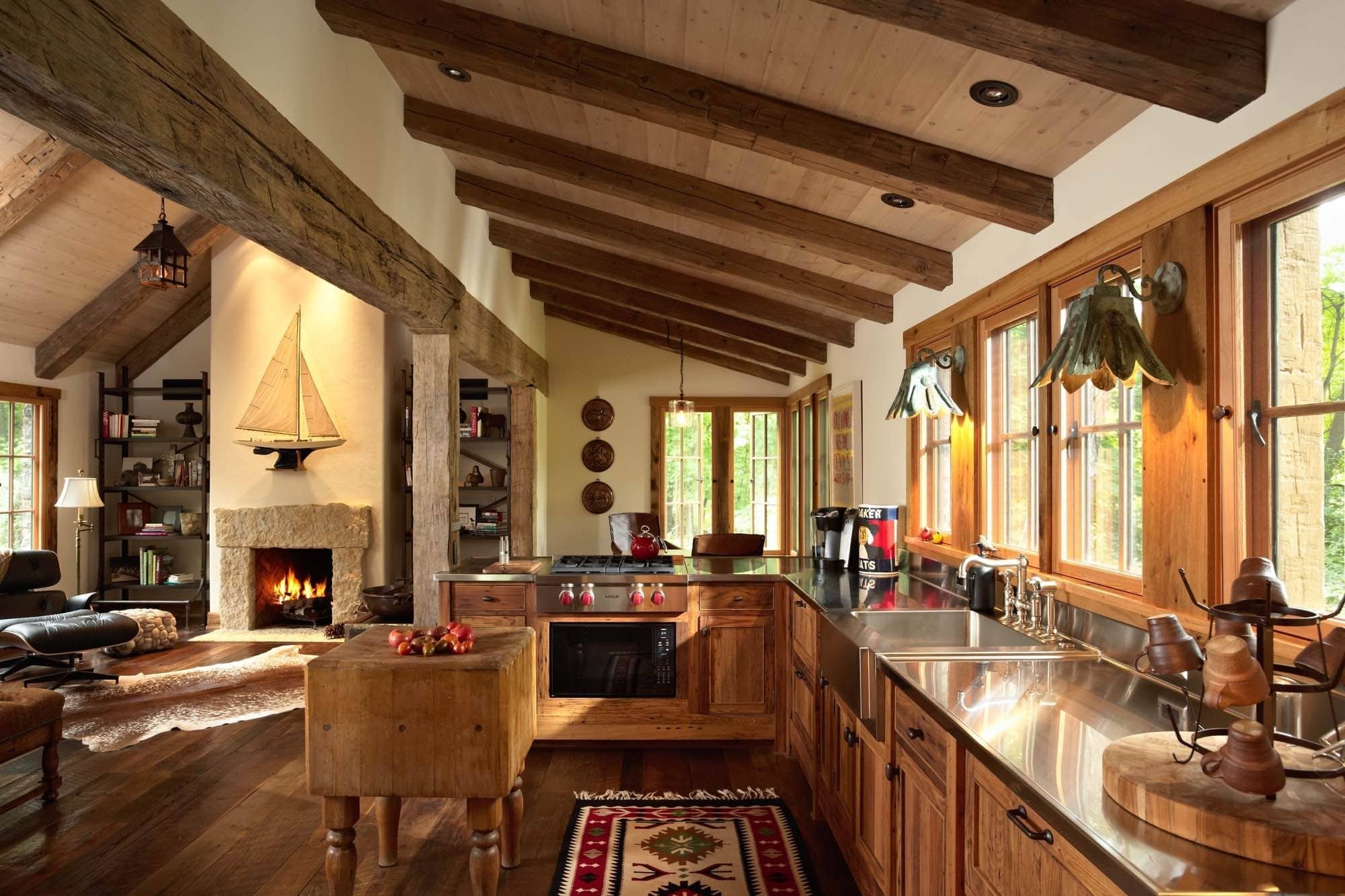 Wooden kitchen island and matching furniture