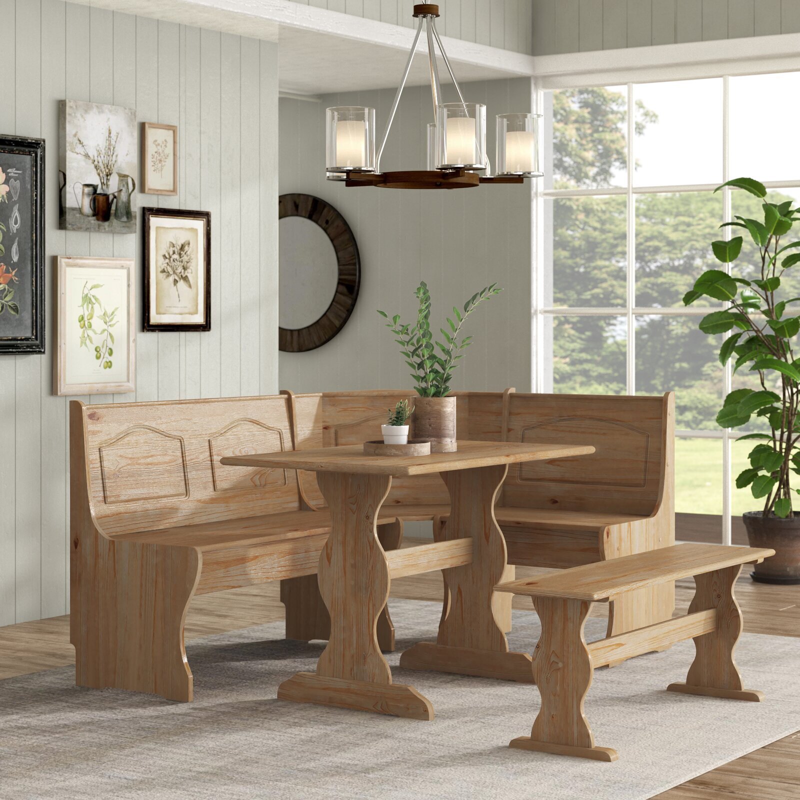 Wrap Around Bench Farm Table and Chairs