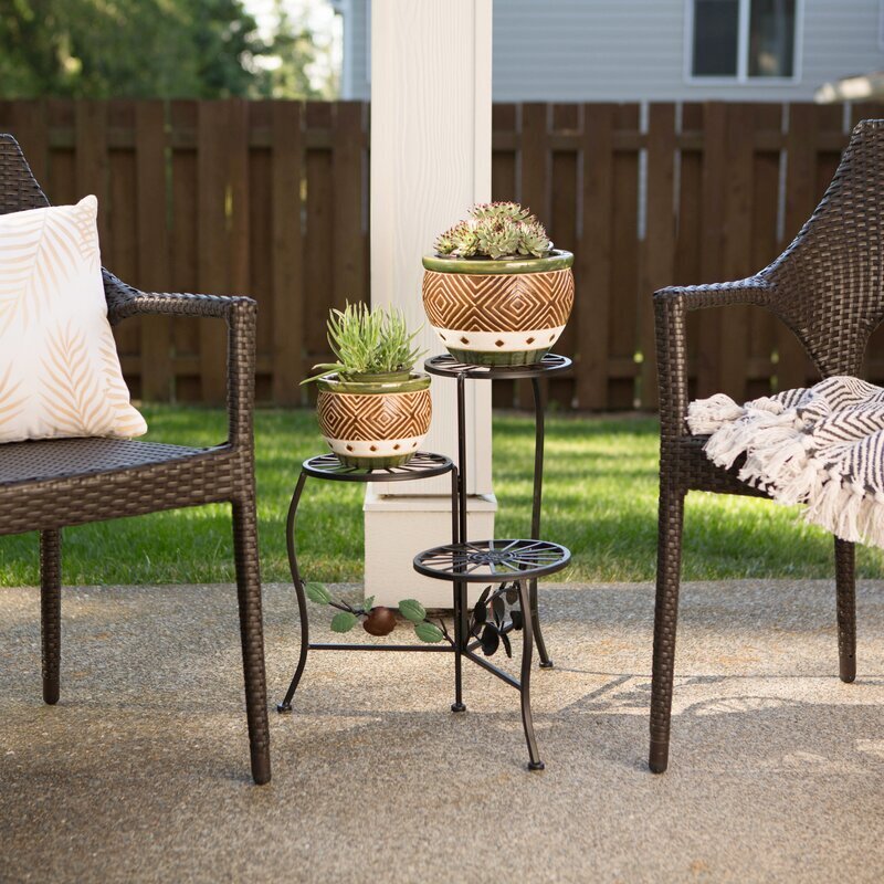 Wrought iron metal corner plant stand 